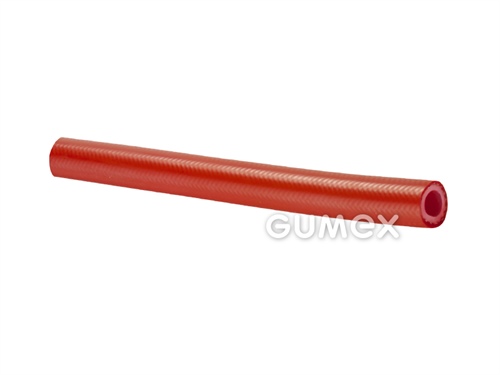 Silikonová hadice, 3/8mm, FDA, BGVV, 20bar, 70°ShA, průplet z polyesterového vlákna, -60°C/+200°C, červená